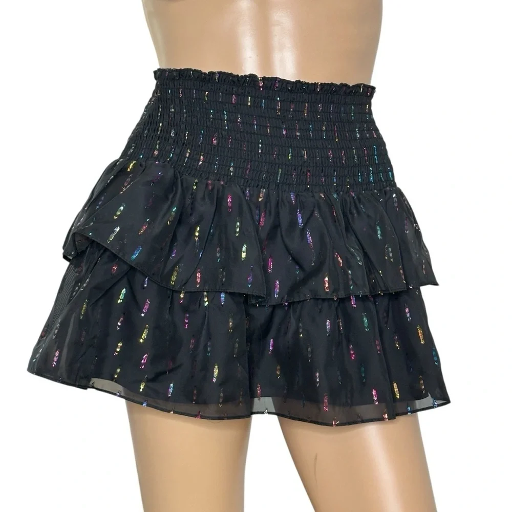 Amanda Uprichard Black Ruffled Skirt with Colorful Accents NWT small